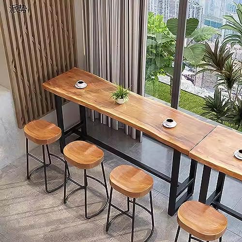 Natural Solid Wood Bar Table with Footrest U485387