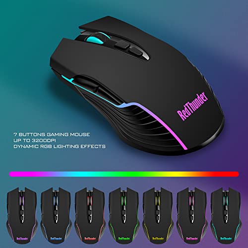 Wireless Gaming Keyboard and Mouse Combo with LED Backlit Rechargeable 3800mAh Battery, Mechanical Feel Anti-ghosting Keyboard and 7D 3200DPI Mice (Black) V3955