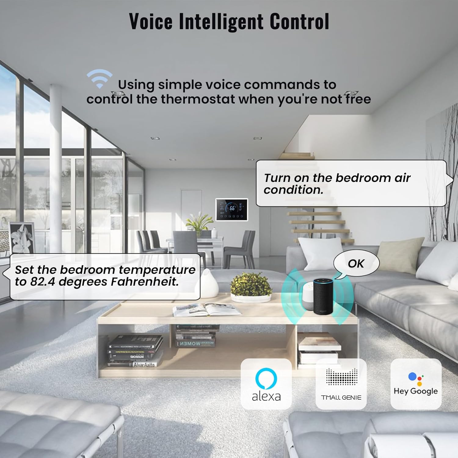 Smart Thermostat with WiFi, App, LCD Color Screen, Voice Control, C-Wire Adapter F81527