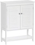 White Two-Door Floor Cabinet with Open Shelf Q56503