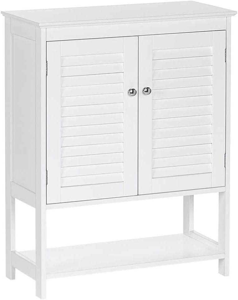 White Two-Door Floor Cabinet with Open Shelf Q56503