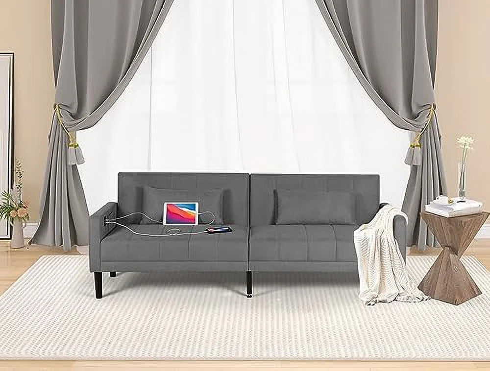 Modern Upholstered Tufted Convertible Folding Futon Sofa Bed with USB V8039
