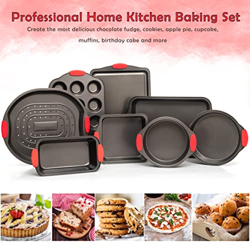 Black Non-Stick Carbon Steel Baking Sheet Set with Silicone Handles C54624