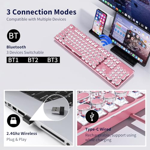 Pink Wireless Mechanical Keyboard with White Backlit A290