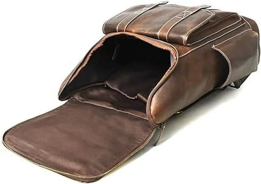 Brown Full Grain Leather Laptop Backpack I883