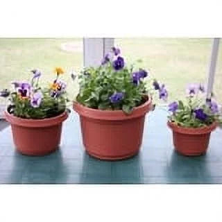 Case of 5 12 inch Terra Cotta Plastic Flower Pot with Saucers Y77538