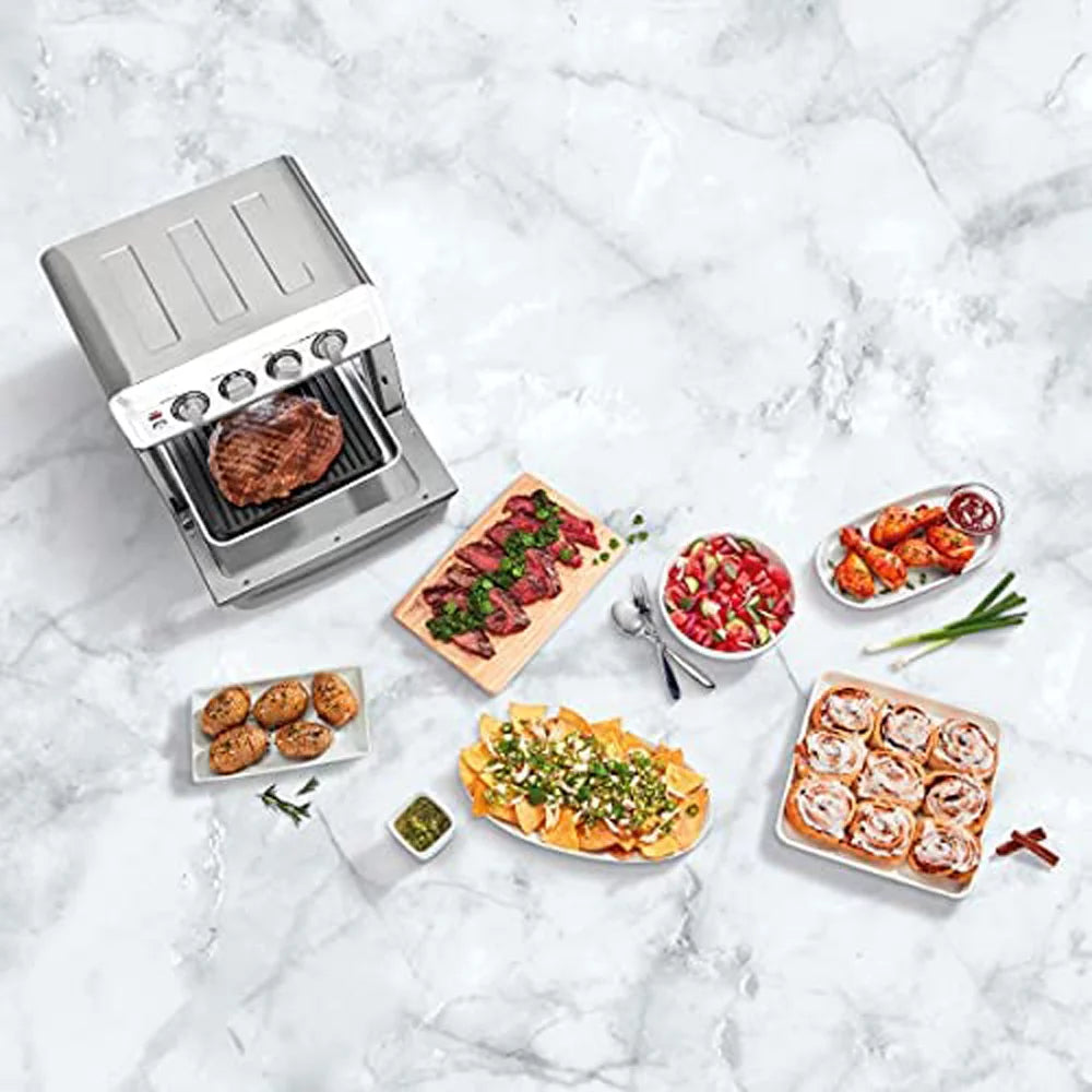 Stainless Steel AirFryer Toaster Oven with Grill Bundle with 12 Piece Ceramic Coated Cutlery Set Matte Black D475