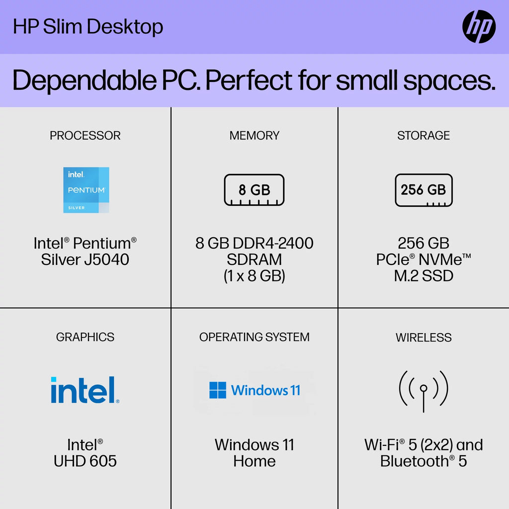 Black Intel Pentium 8GB 256GB SSD Windows 11 Desktop Tower O83363