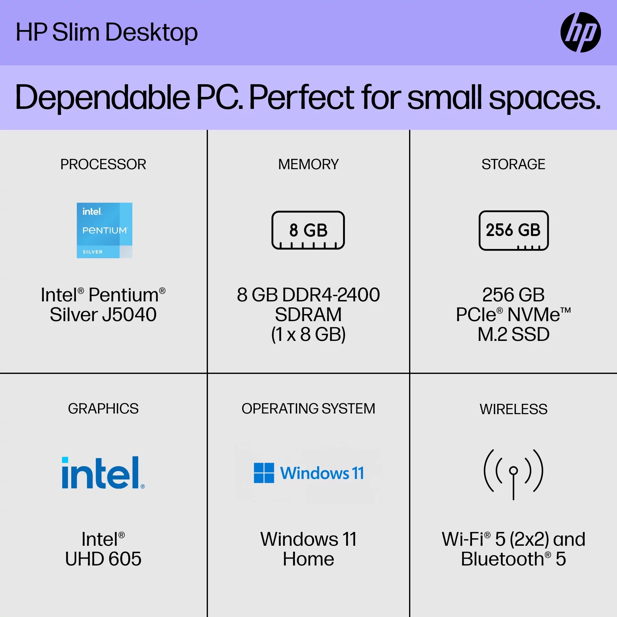 Black Intel Pentium 8GB 256GB SSD Windows 11 Desktop Tower O83363