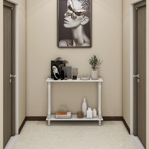 White Narrow Console Table with Shelf Wood C4794