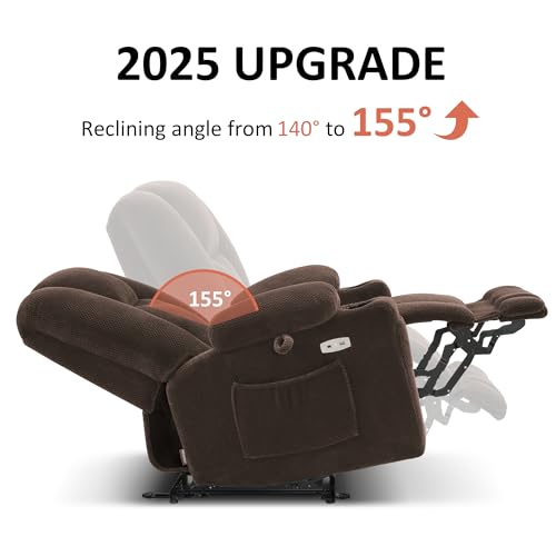 Brown Fabric Power Recliner Chair with Heat and Vibration Massage C34373