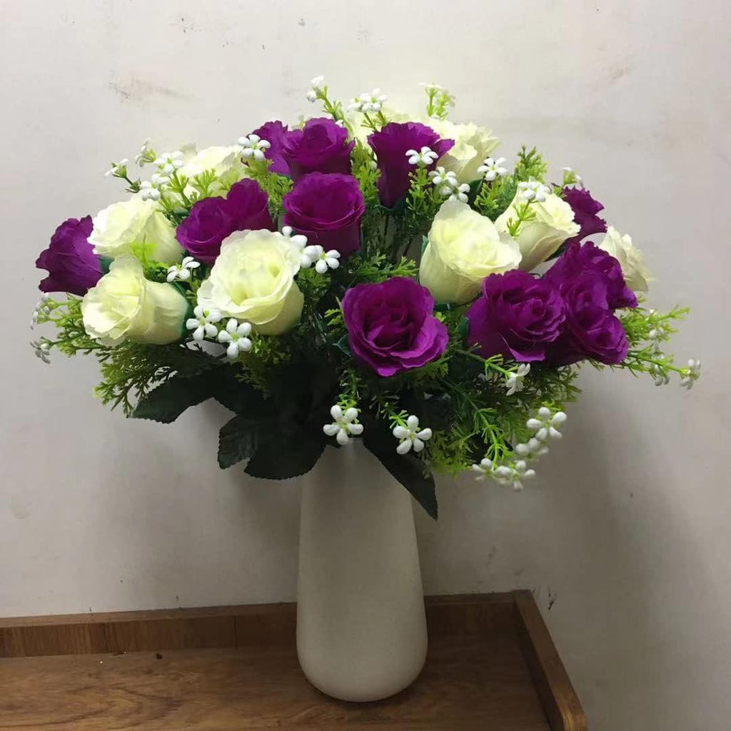 Purple White Artificial Cemetery Rose Flowers (1) W860393