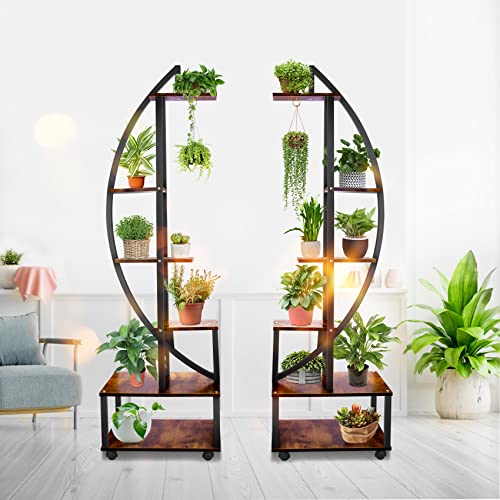 2 pcs 6 Tier Tall Metal Plant Stands with Hanging Loop U81565