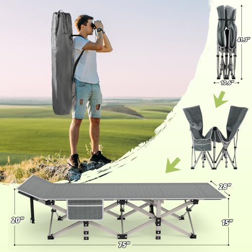Grey Folding Camping Cot with Carry Bag D8159