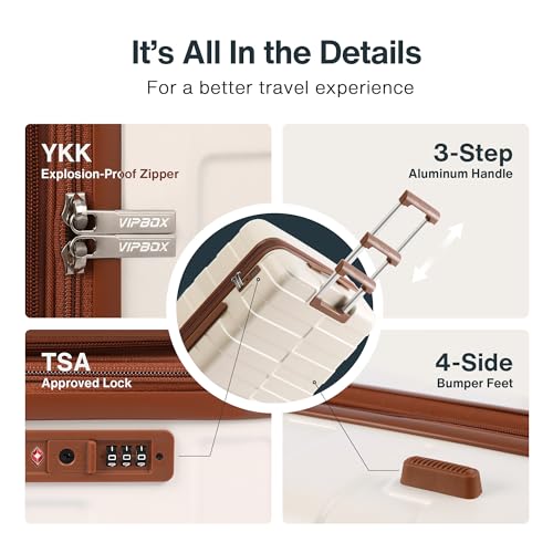 White Brown 3 Piece Hardside Expandable PC Luggage Set with TSA Lock Spinner Wheels E263390