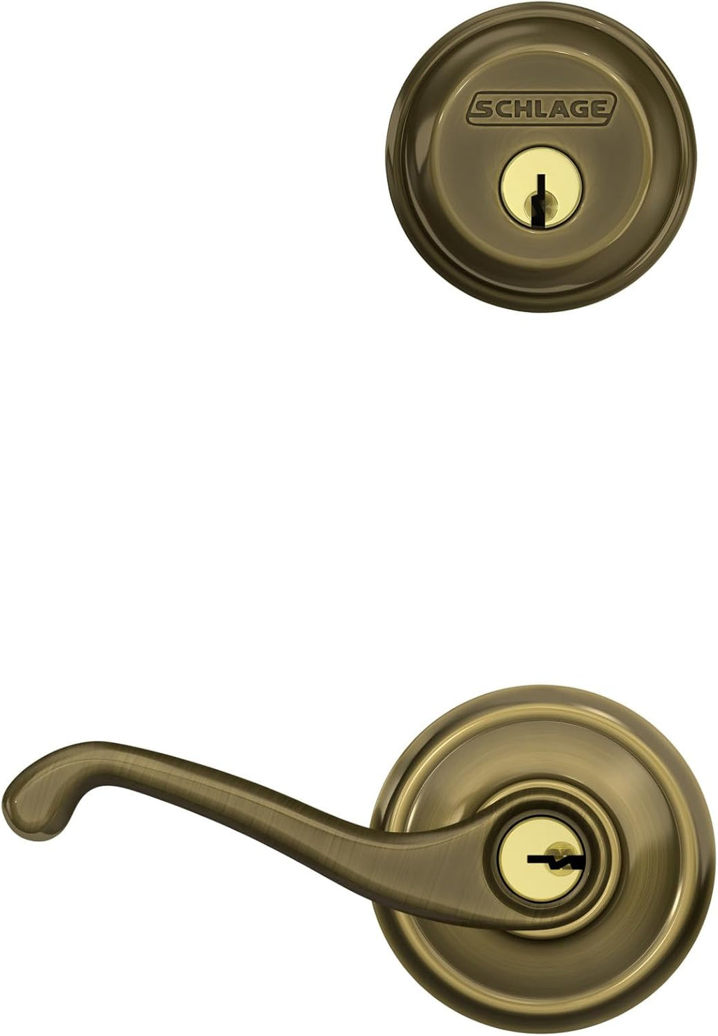 Antique Brass Single Cylinder Deadbolt and Keyed Entry Lever X67571