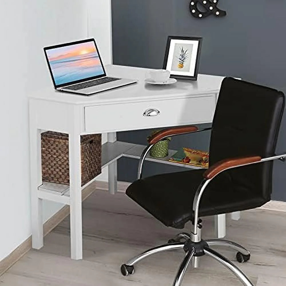 White Corner Desk with Drawer and Shelves A5612