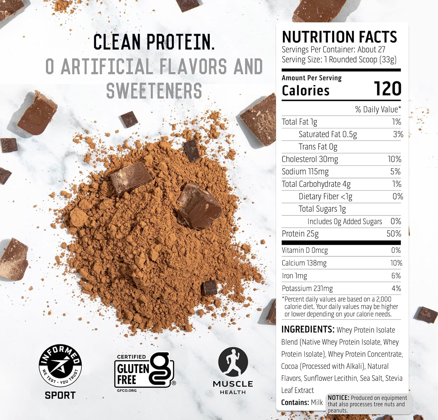 Chocolate Whey and Plant Protein Powder 2 lb 18 Servings F2050