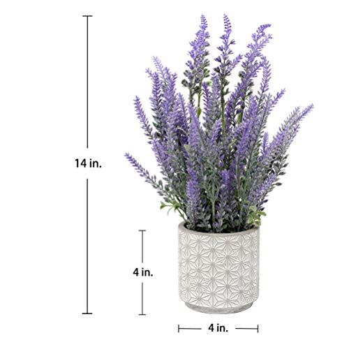 Lavender Flowers Artificial Fake Plant in Cement Pot S95344