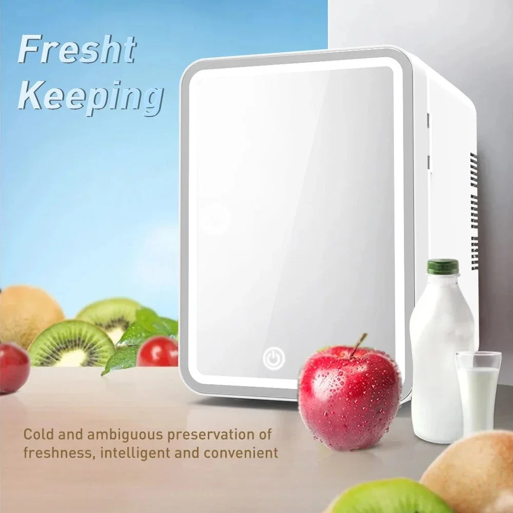 4L Mini Fridge with Dimmable LED Light Mirror, White I2510