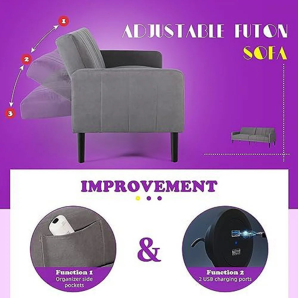 Modern Upholstered Tufted Convertible Folding Futon Sofa Bed with USB V8039