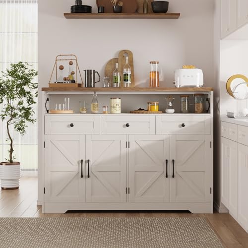 White Sideboard Buffet Cabinet with Drawers & Shelves H8232