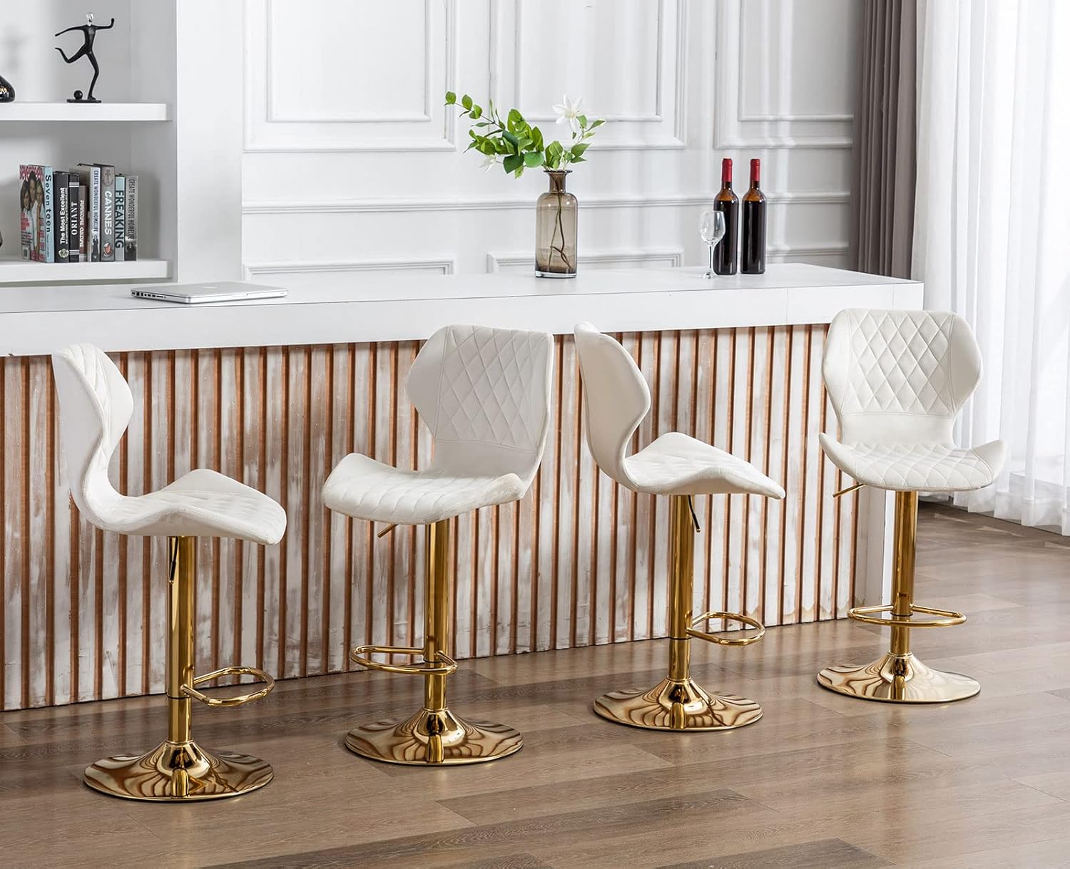 Cream Velvet Swivel Bar Stools Set of 4 L869