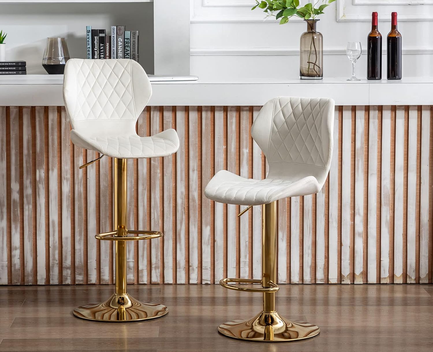 Cream Velvet Swivel Bar Stools Set of 4 L869
