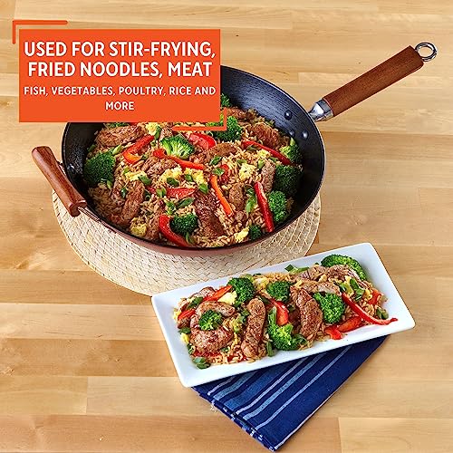 Black 14-Inch Cast Iron Wok with Wood Handles Y74833