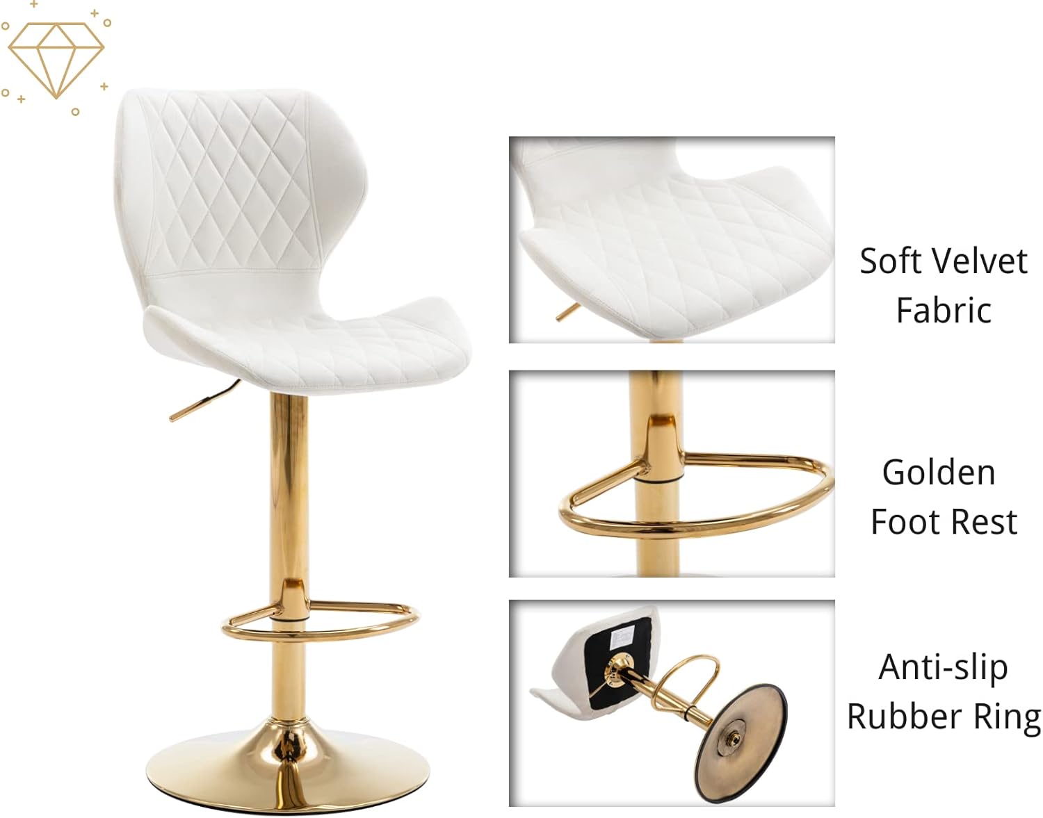 Cream Velvet Swivel Bar Stools Set of 4 L869