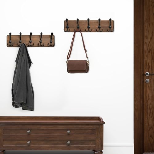 Black 2 Packs Wall Mounted Coat Rack with 5 Triple Hooks Z2036