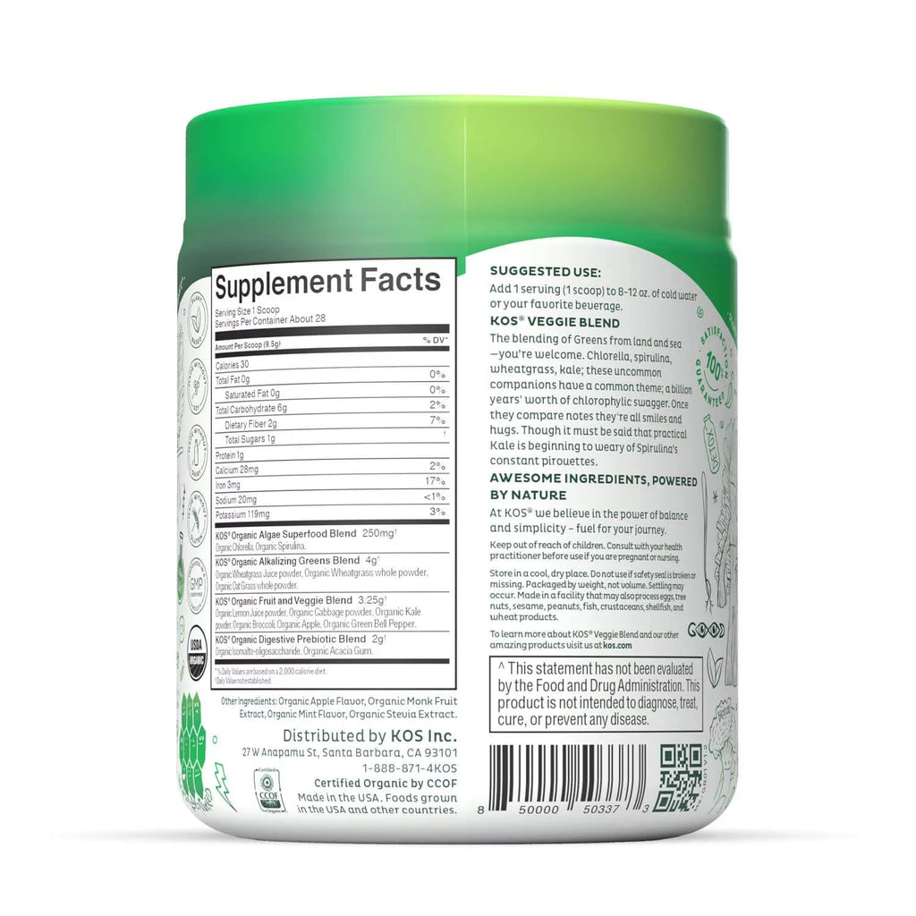 USDA Organic Super Greens Powder with Spirulina, Chlorella & Wheatgrass, Green Apple Sorbet Flavor, 28 Servings I92428