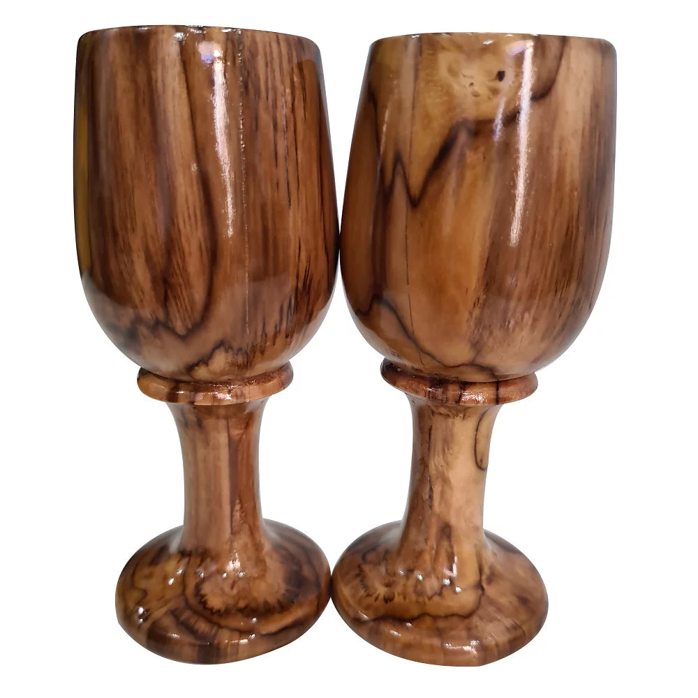 Rustic Dark Brown Wooden Wine Glass Goblet Drinkware Cup Set of 2 L149720