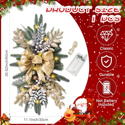 24 Inch Cordless Prelit Teardrop Christmas Swag M14625