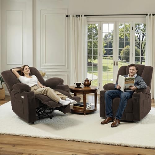 Brown Fabric Power Recliner Chair with Heat and Vibration Massage C34373
