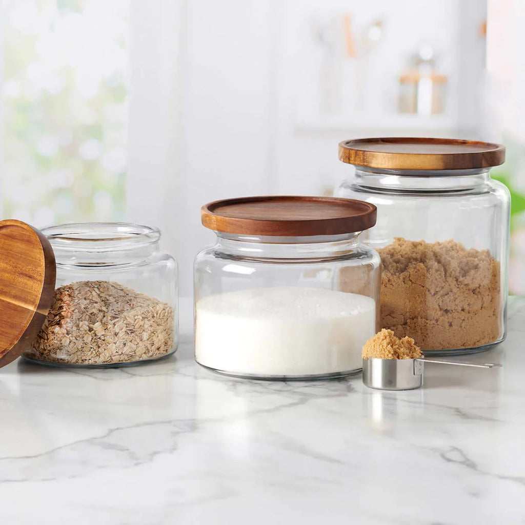 Set of 3 Glass Jars with Acacia Lids L700505