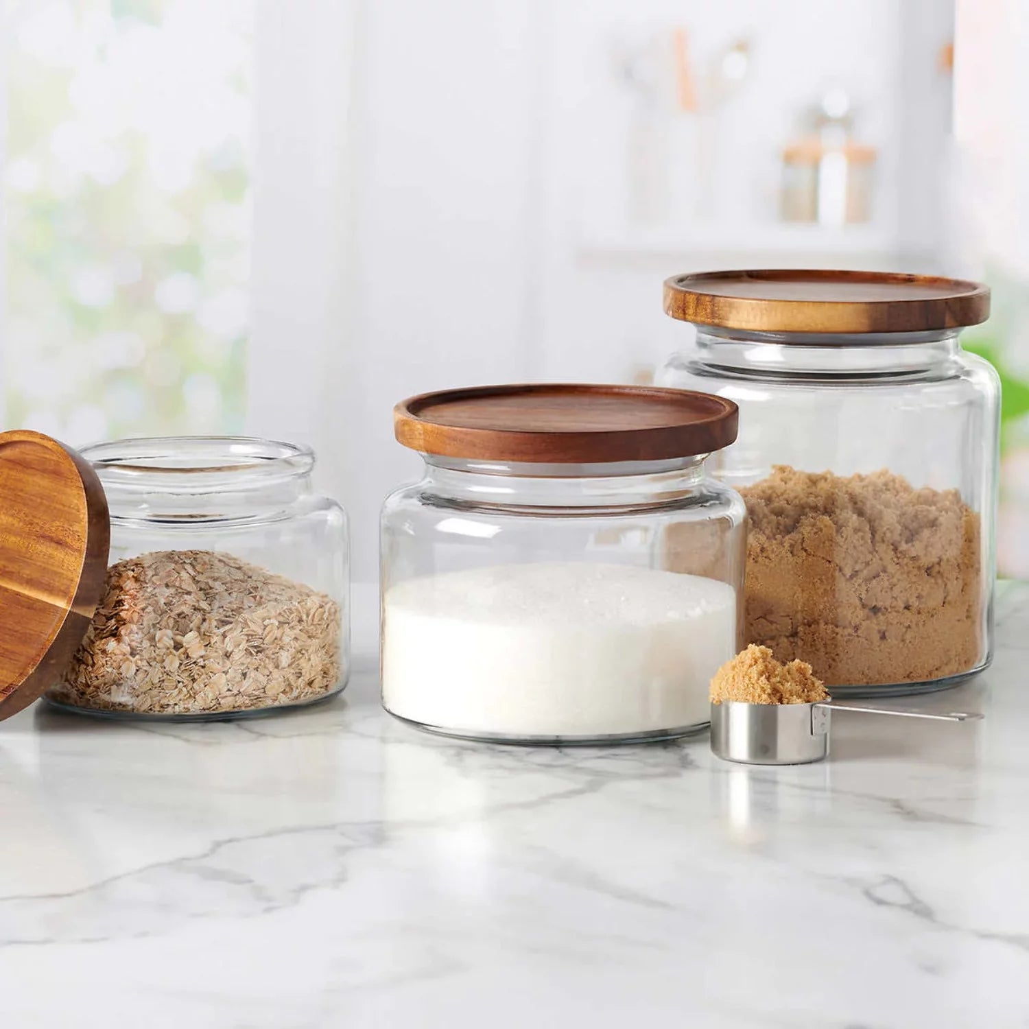 Set of 3 Glass Jars with Acacia Lids L700505