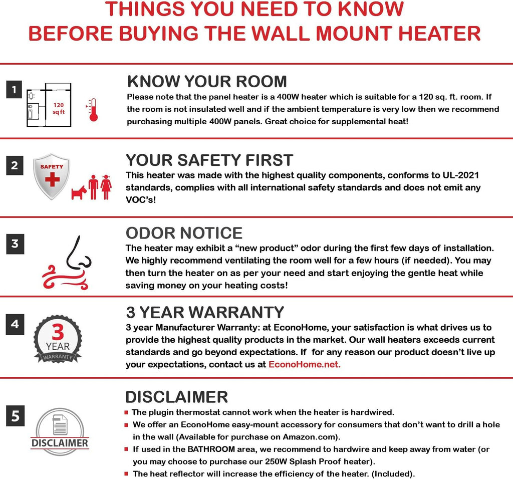 400W Wall Mount Convection Heater with Thermostat N9782