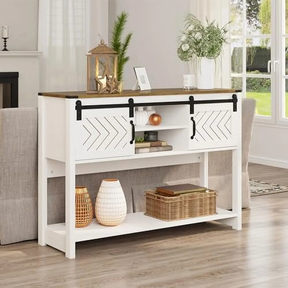 46" Light Grey Wood Console Table with Sliding Barn Door P662