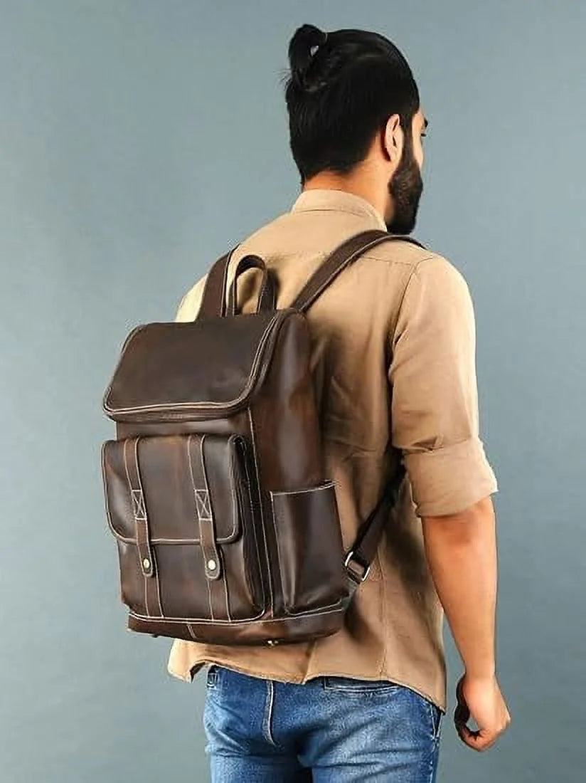 Brown Full Grain Leather Laptop Backpack I883