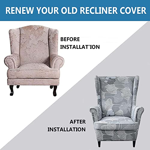 2 Pieces Stretch Spandex Wingback Chair Slipcovers A37176