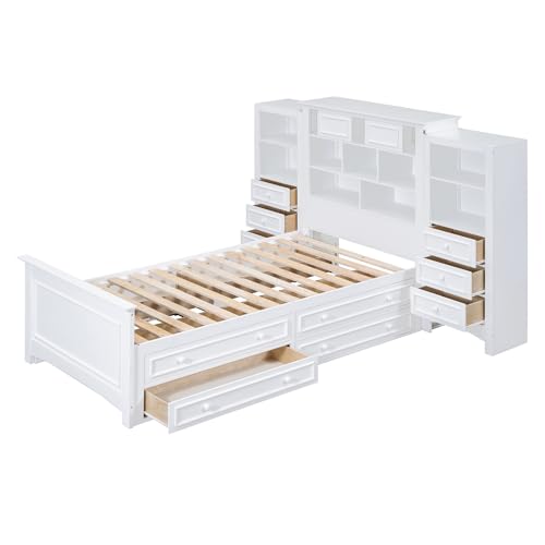 Gray Twin Wood Platform Bed with Bookcase Headboard and 10 Drawers G721527