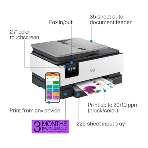 OfficeJet Pro 8135e Wireless All-in-One Color Inkjet Printer, Print, Scan, Copy, Fax, ADF, Duplex Printing F711958