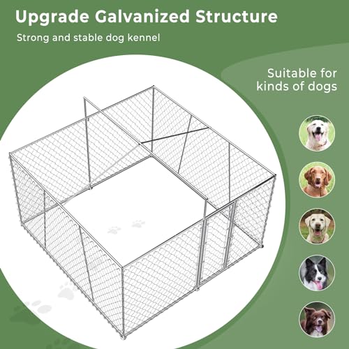 10×10×7FT Outdoor Dog Kennel with Roof, Heavy Duty Chain Link I135