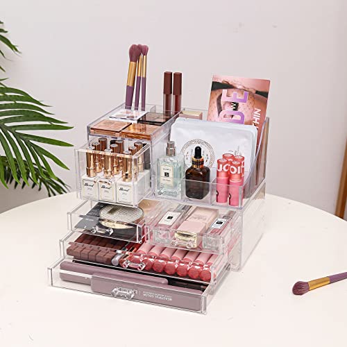 Clear Makeup Organizer With Drawers, Stackable Cosmetic Storage Display Case O2856