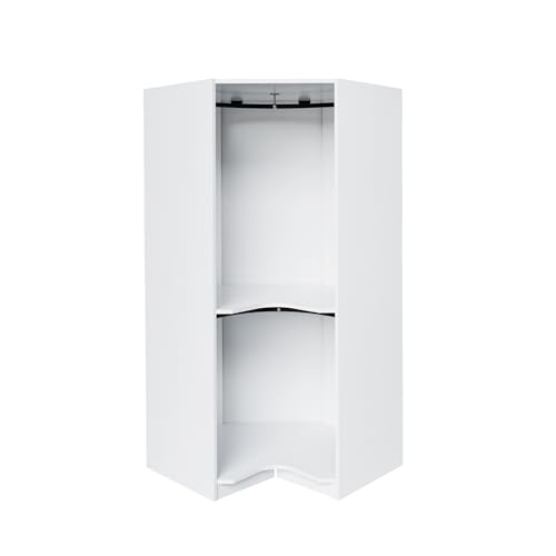 Natural Polygon Wooden Corner Wardrobe Closet with 2 Hanging Rails & Shelves P836785