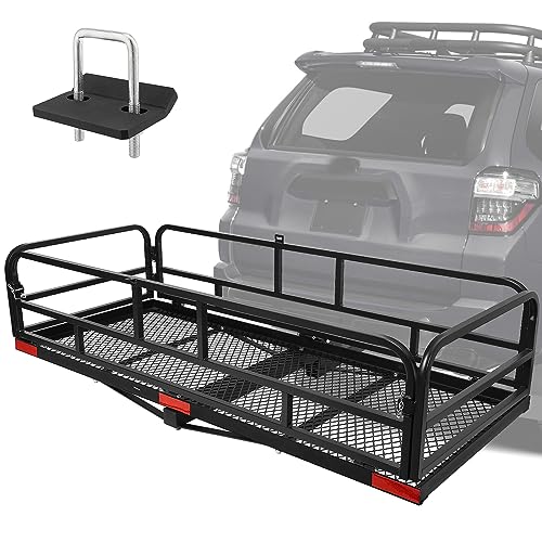 60 x 24 x 14 Inch Black Folding Hitch Mount Cargo Carrier with 500 lbs. Capacity J8559