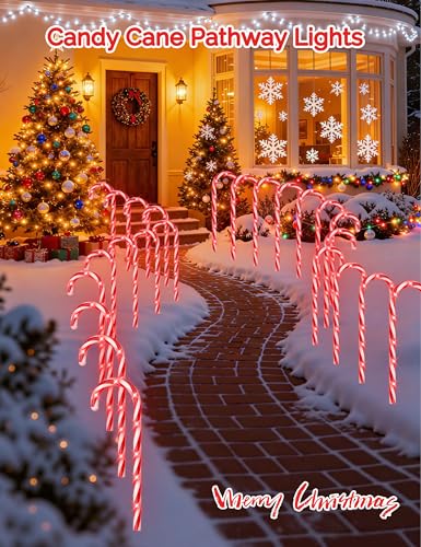 24 Pack Solar Christmas Candy Cane Lights with 168 Warm Lights I253416