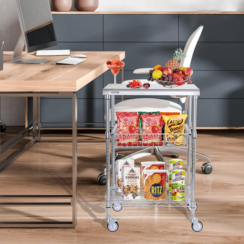 3 Tiers Wire Rolling Cart with Brake Wheels P4835