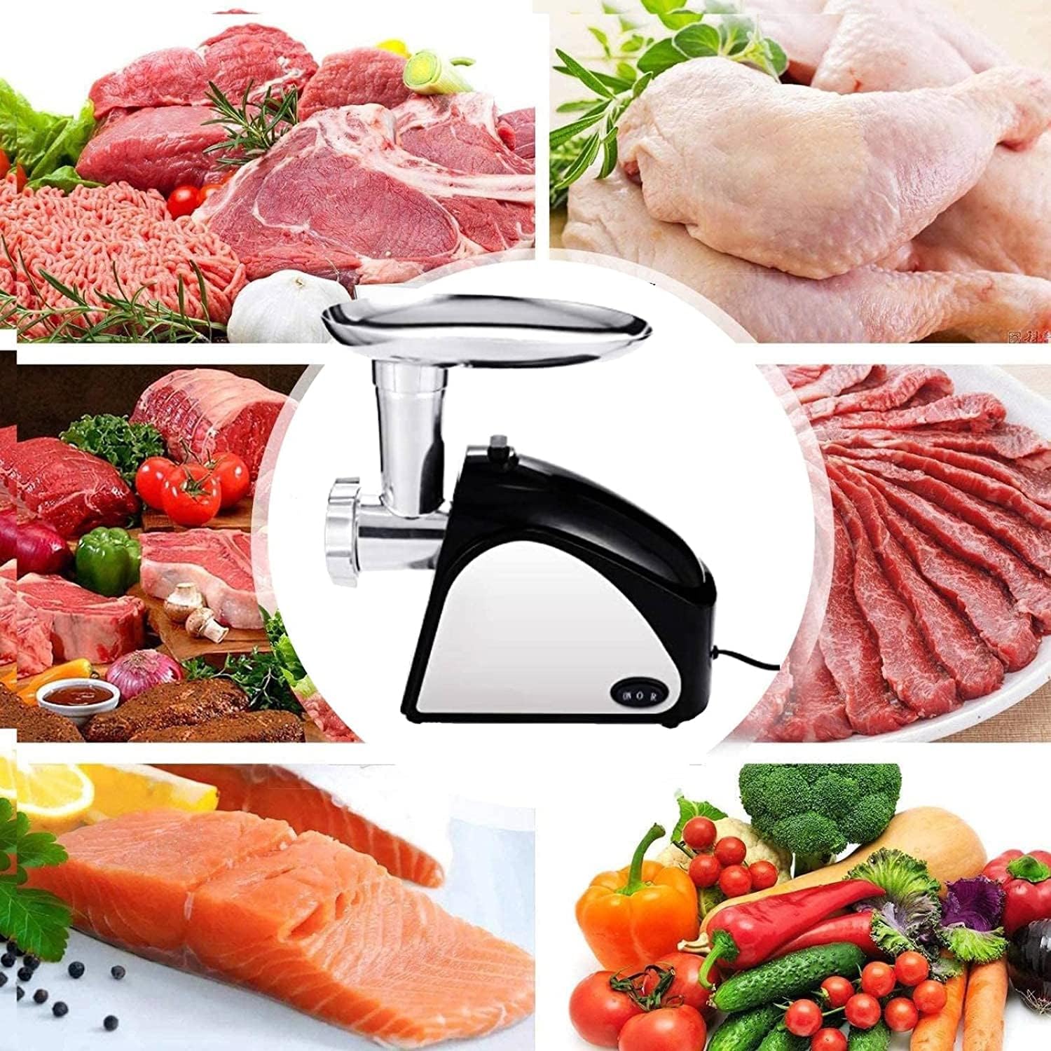 Stainless Steel Electric Meat Grinder with 3 Grinding Plates and Sausage Stuffing Tubes E981